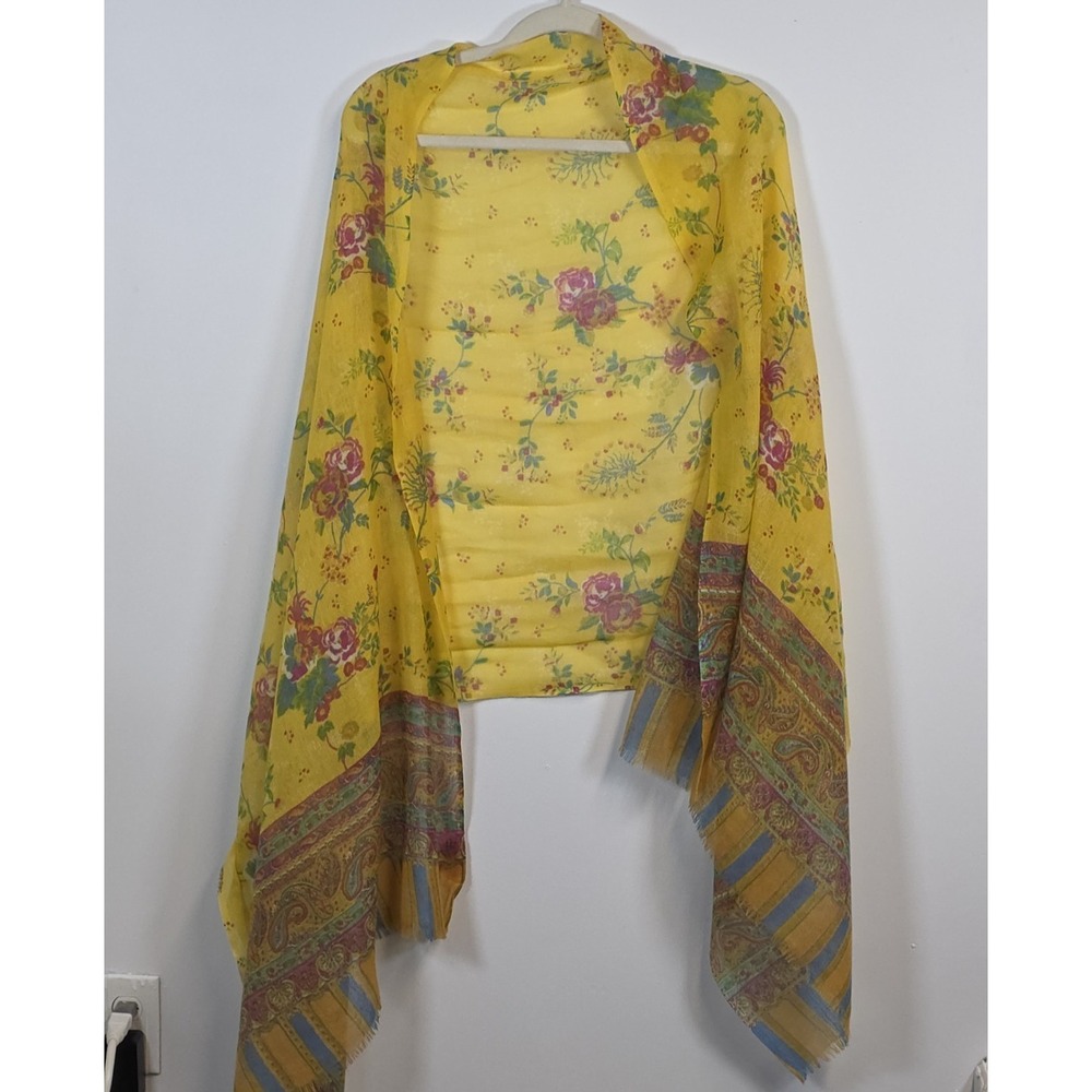 Anthropologie Moksha Wool Floral  Paisley Rectangle Shawl Scarf Wrap 30x80